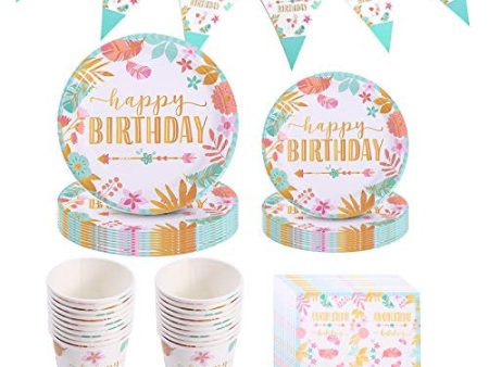 Amycute 81 piezas de vajilla de fiesta de cumpleaños, Happy Birthday Party Set, Favors incluyen mantel, platos, vasos, servilletas, cubertería para fiesta de cumpleaños temática para 10 personas. Supply